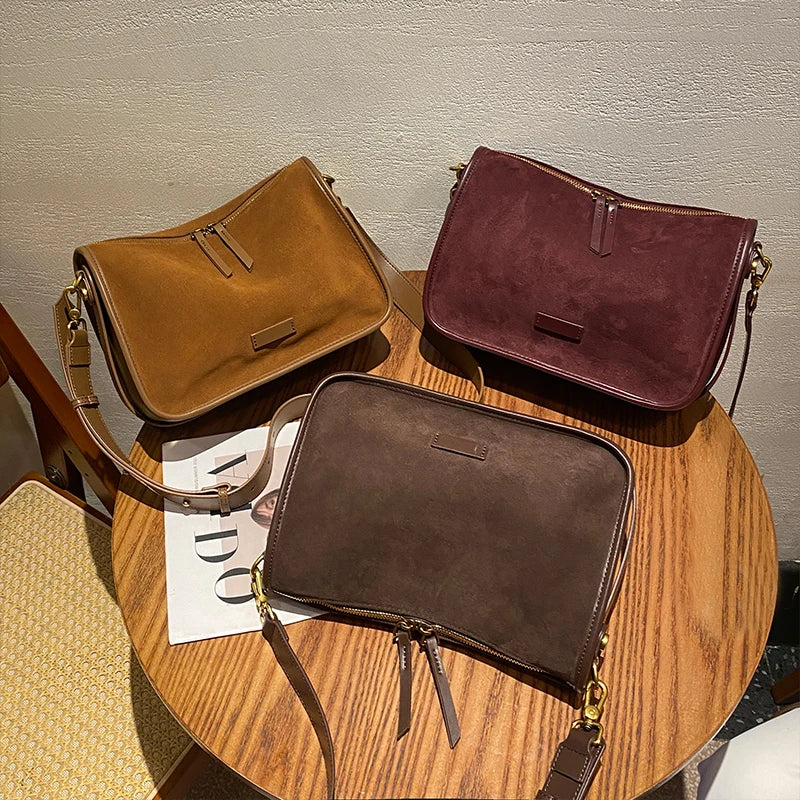 Women's Suede Leather Crossbody Bag – Retro Luxury Handbag