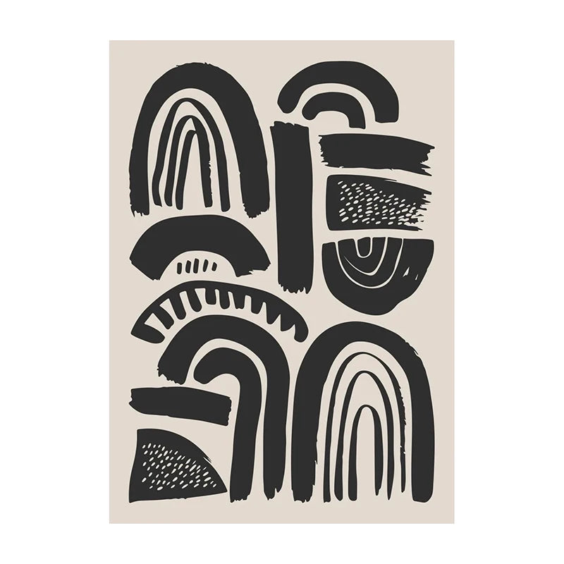 Retro Geometric Abstract Shapes Poster – Minimal Black & White Wall Art Unframed