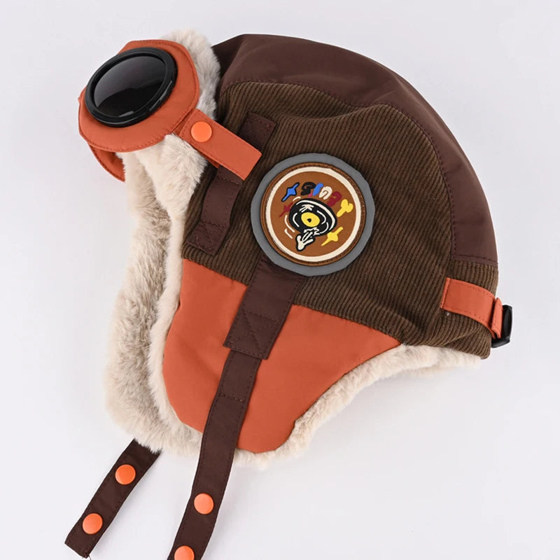Men Winter Bomber Hat Goggles Outdoor Windproof Warm Earflap Russian Waterproof Ski - Waterproof