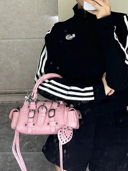 Vintage Pink Y2k Grunge Rivet Handle Crocodile Luxury Designer Bag