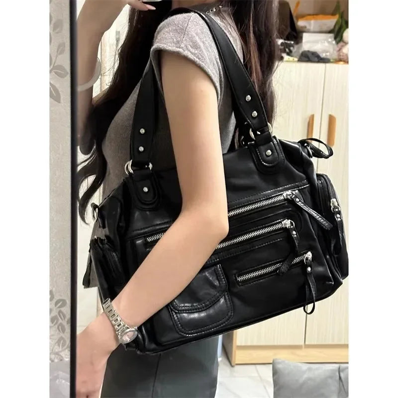 Vintage Punk Women Tote Bags Mujer Moto Style