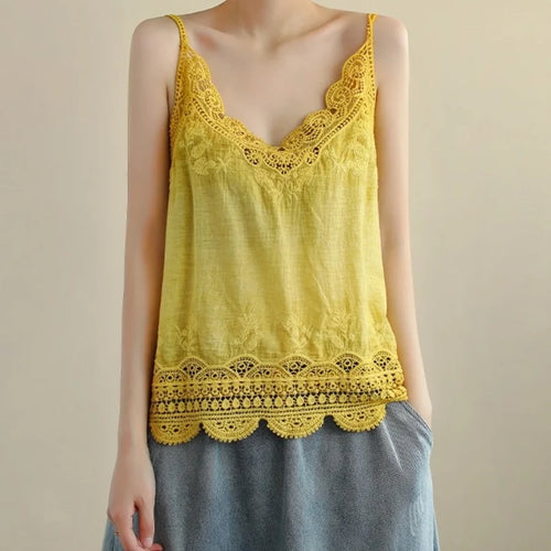 Lace Embroidered Camisole Top – Women's V-Neck Spaghetti Strap Tank