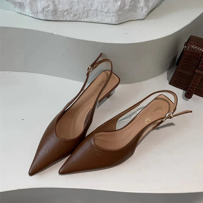 Women's Pointed-Toe Slingback Sandals – Elegant Mid Heel Shoes