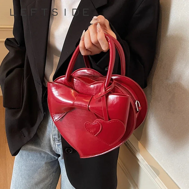 Heart-Shaped PU Leather Crossbody Bag for Women – Y2K Bow Shoulder Bag