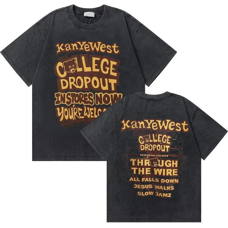 College Dropout Bear Graphic T-Shirt – Washed Vintage Streetwear Tee