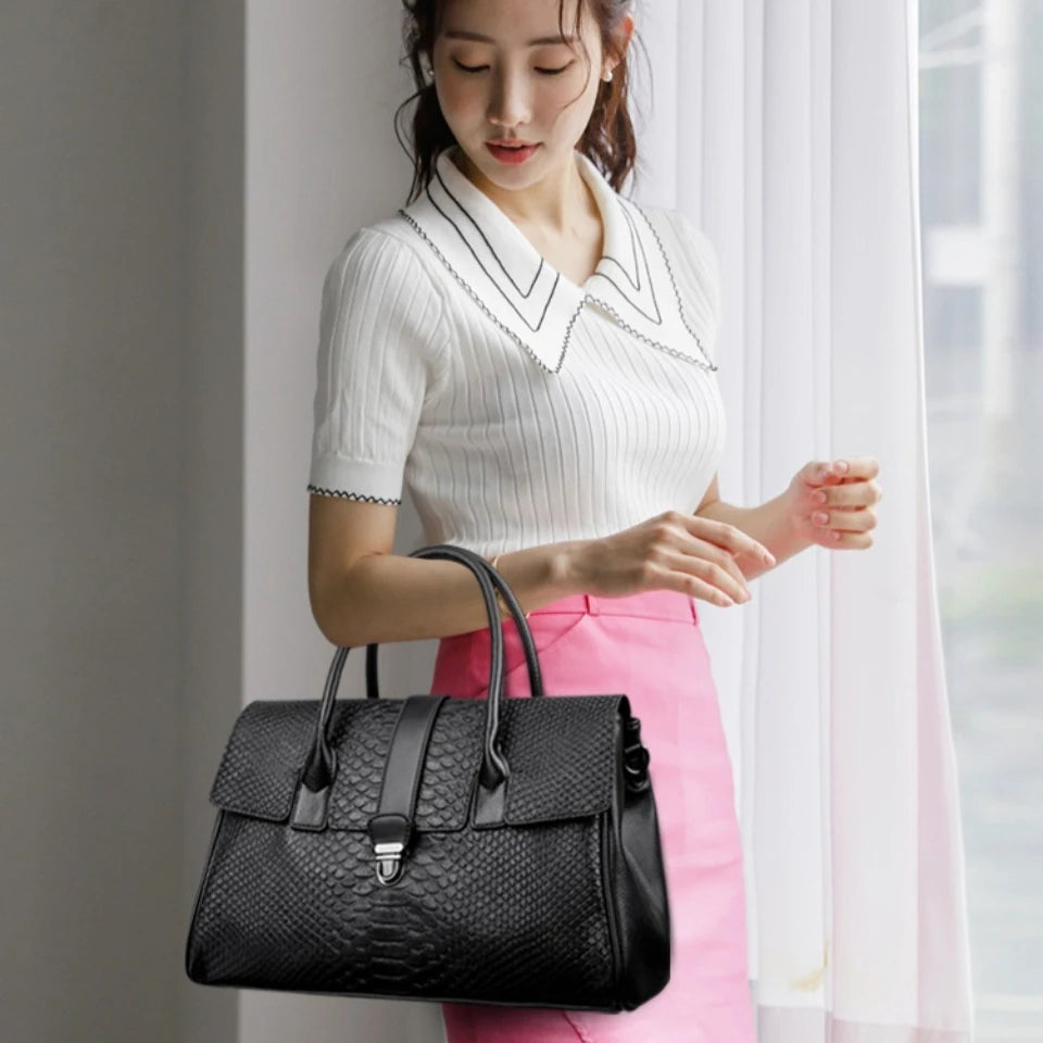 Top Quality Large Handbag with Snake Pattern Leather Bags