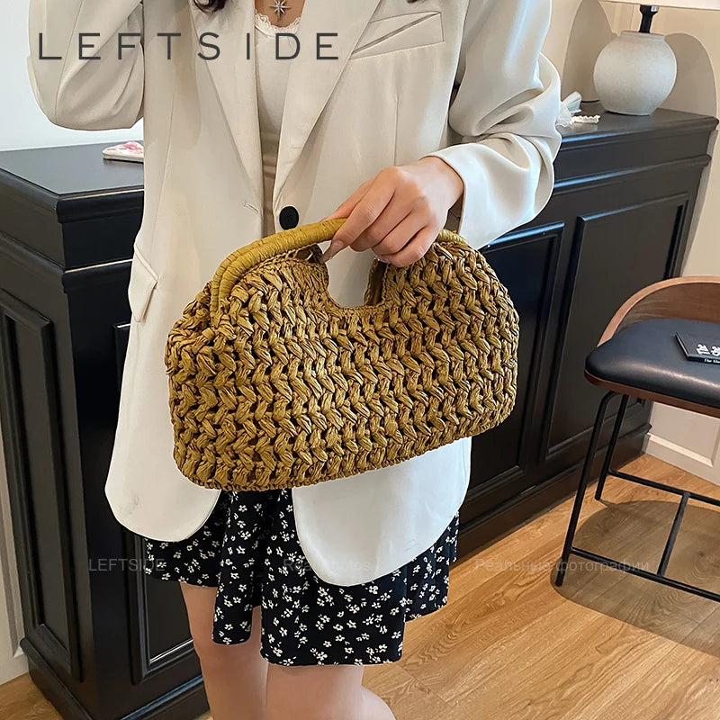Woven Straw Top Handle Bag for Women – Boho Summer Handbag