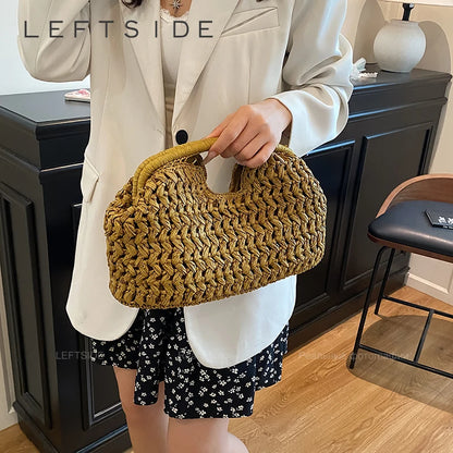 Woven Straw Top Handle Bag for Women – Boho Summer Handbag