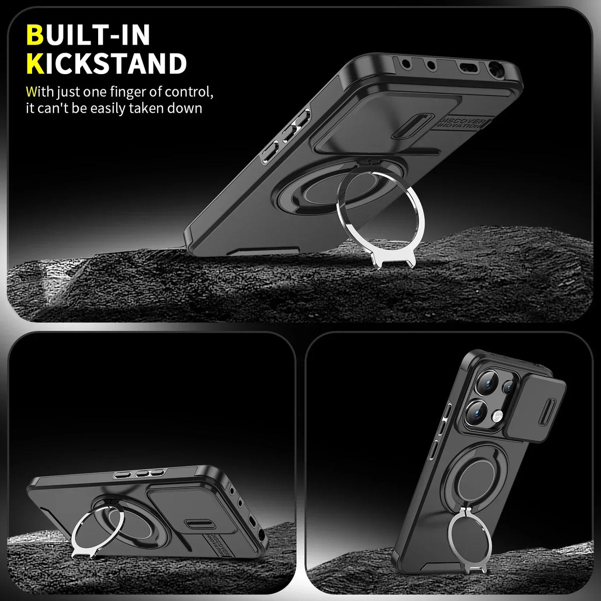 Magnetic Ring Stand Case for Redmi Note 13 Pro 5G 4G | Slide Camera Cover
