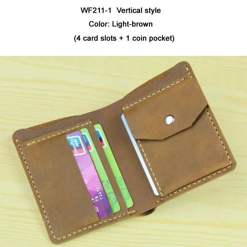 Handmade Crazy Horse Leather Bifold Wallet with Coin Pocket
