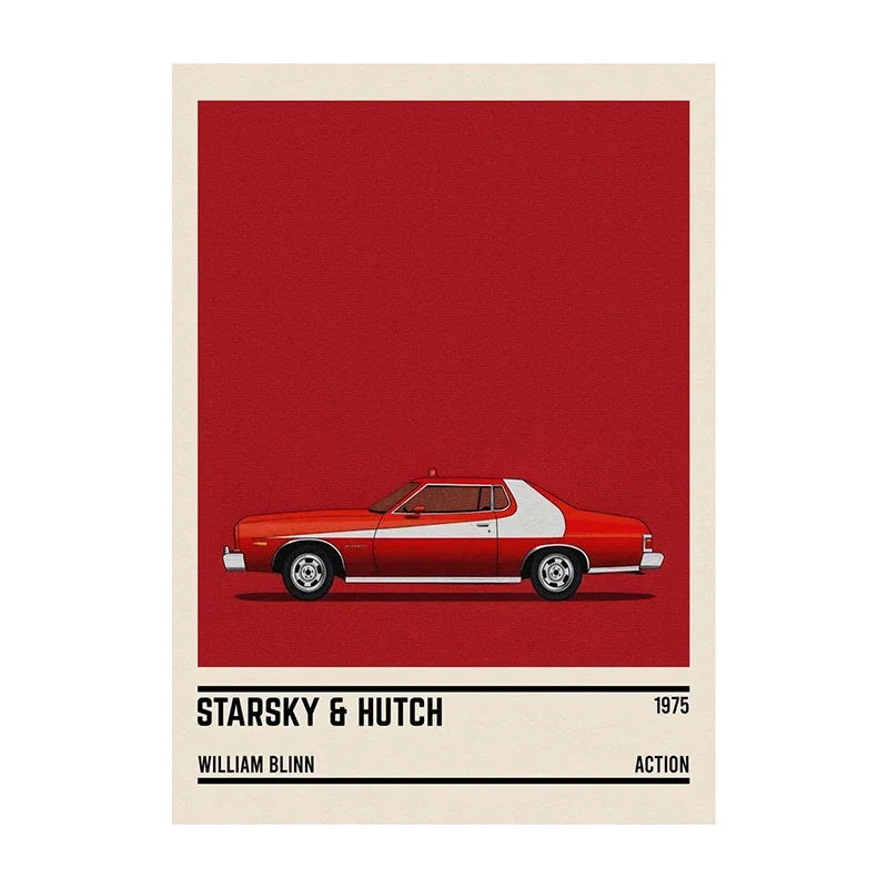 Movie Car Minimalist Poster Wall Art Print | Classic Film Decor
