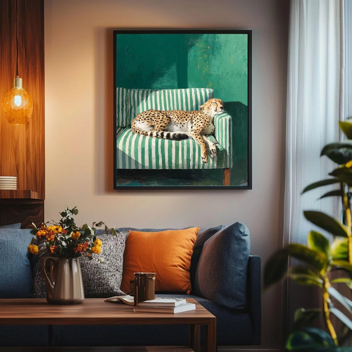 Sleepy Cheetah Wall Art Print – Emerald Green Poster