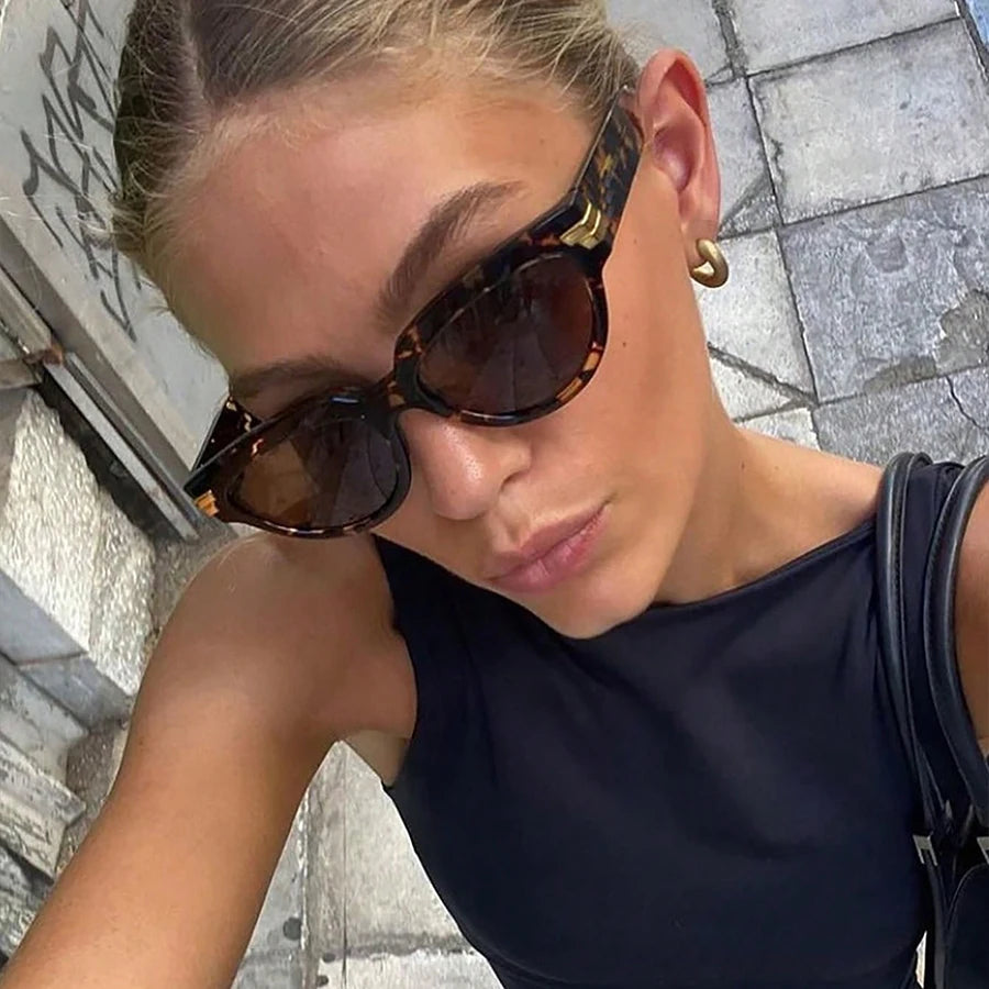Cat Eye Sunglasses Women Tortoise Frame Rivet Detail