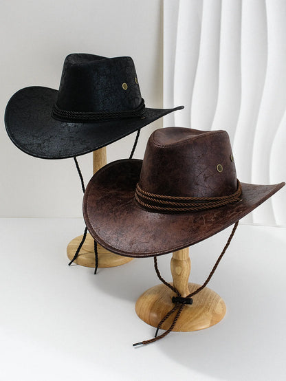 Western Cowboy Hat – Vintage Faux Leather Wide Brim Unisex