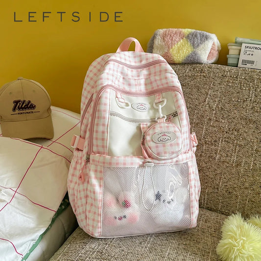 Kawaii Checkered Mesh Backpack for Girls – Cute School Bag