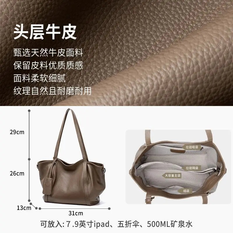 Genuine Leather Women's Large Tote Bag – Vintage Shoulder Handbag