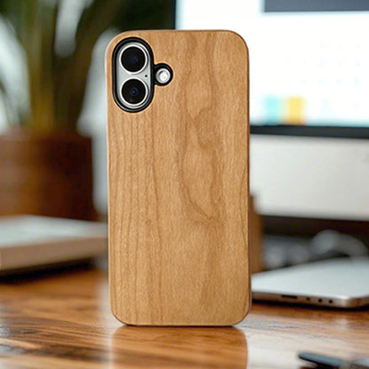 Cherry Wood iPhone 16 Case – Shockproof Natural Wood Phone Cover