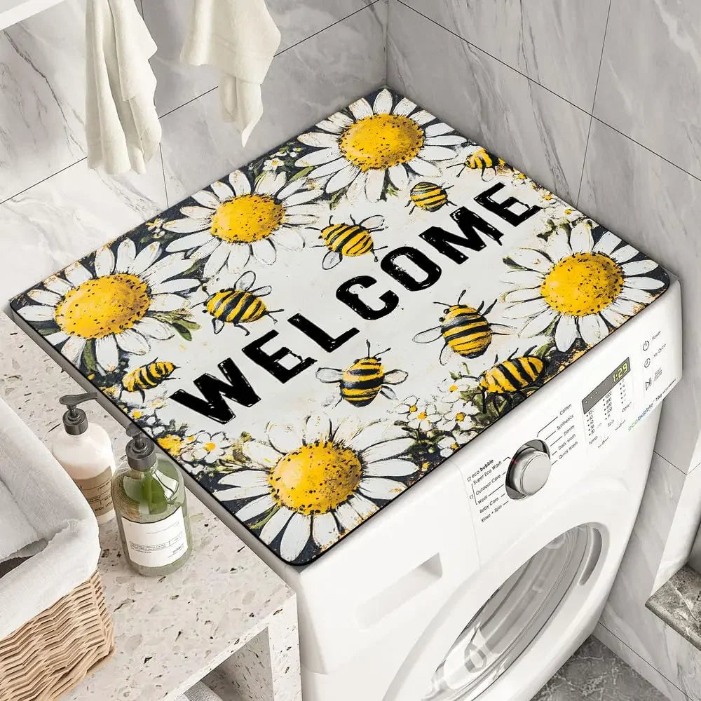 Washing Machine Cover Mat – Boho Moroccan Tile Absorbent Pad