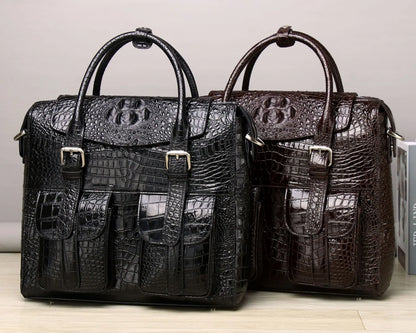 Alligator Embossed Genuine Leather Men's Briefcase Bag