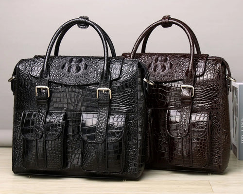 Alligator Embossed Genuine Leather Men's Briefcase Bag