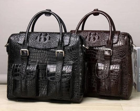 Alligator Embossed Genuine Leather Men's Briefcase Bag