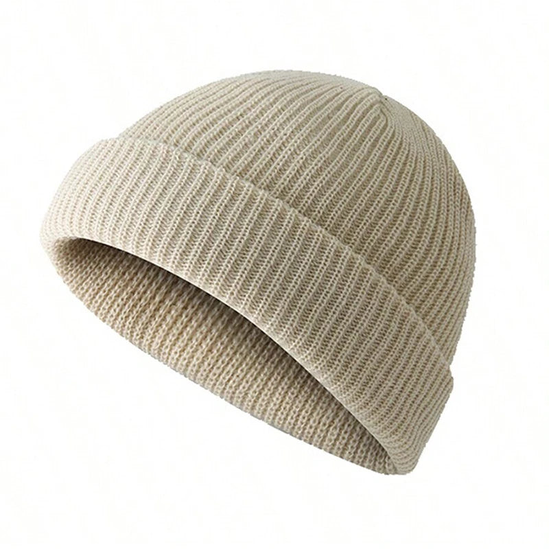 Short Brim Knit Beanie Unisex Minimalist Solid Winter Hat
