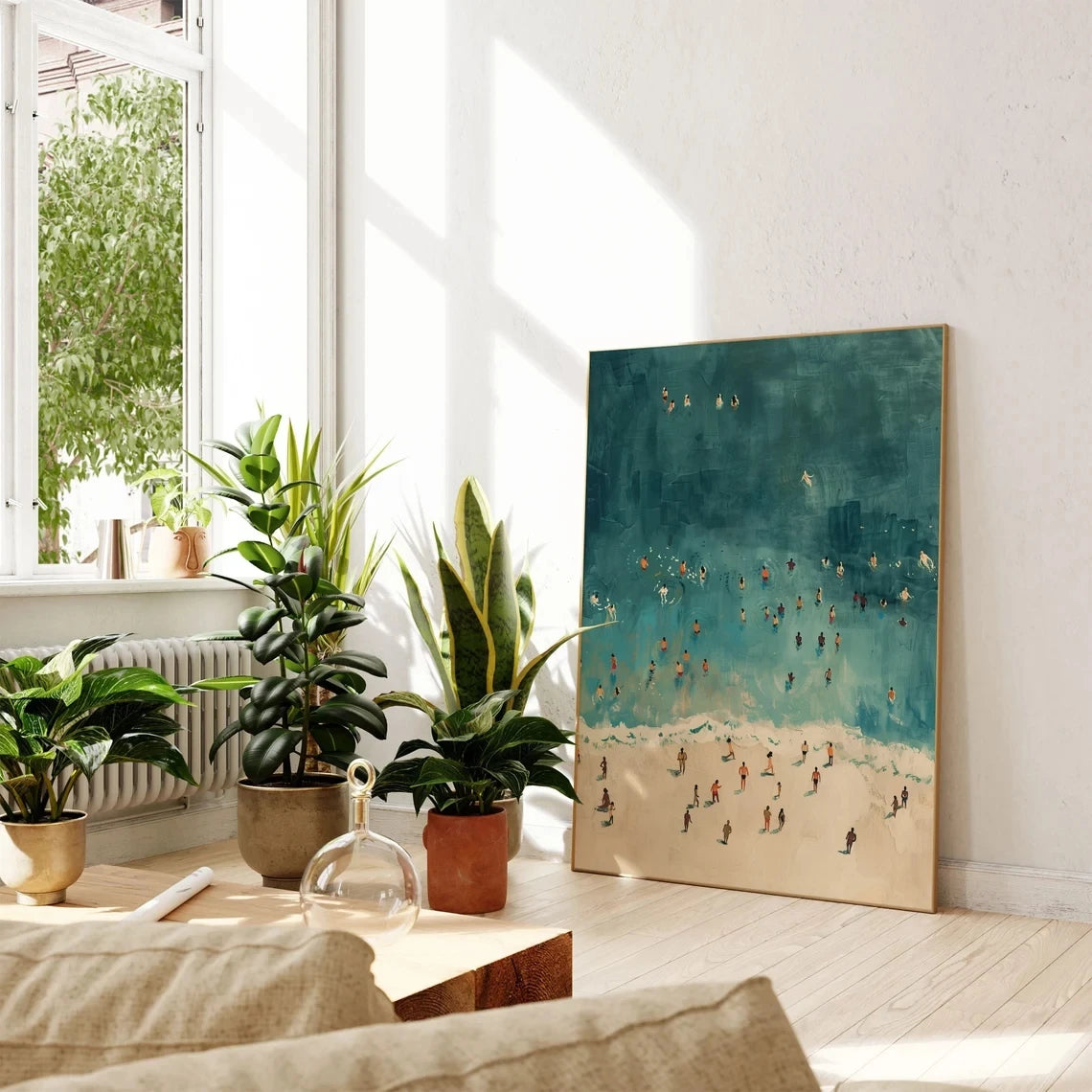 Coastal Beach Wall Art – Aerial Ocean Swimming Canvas Print