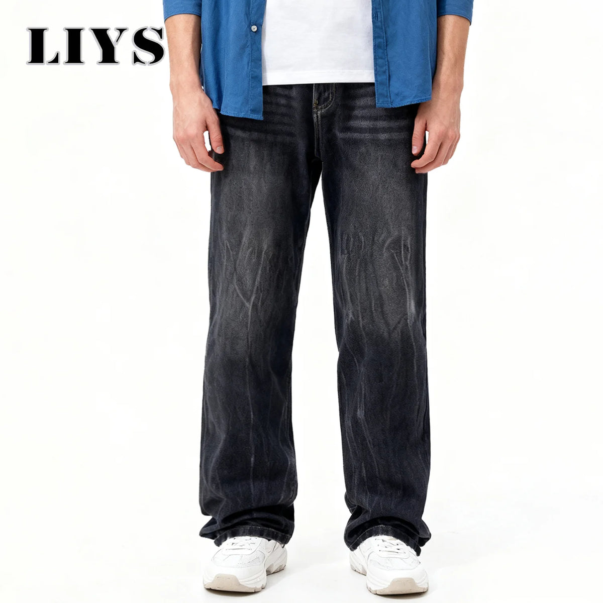 Retro Washed Black Baggy Wide Leg Jeans – Men's Loose Casual Denim Pants