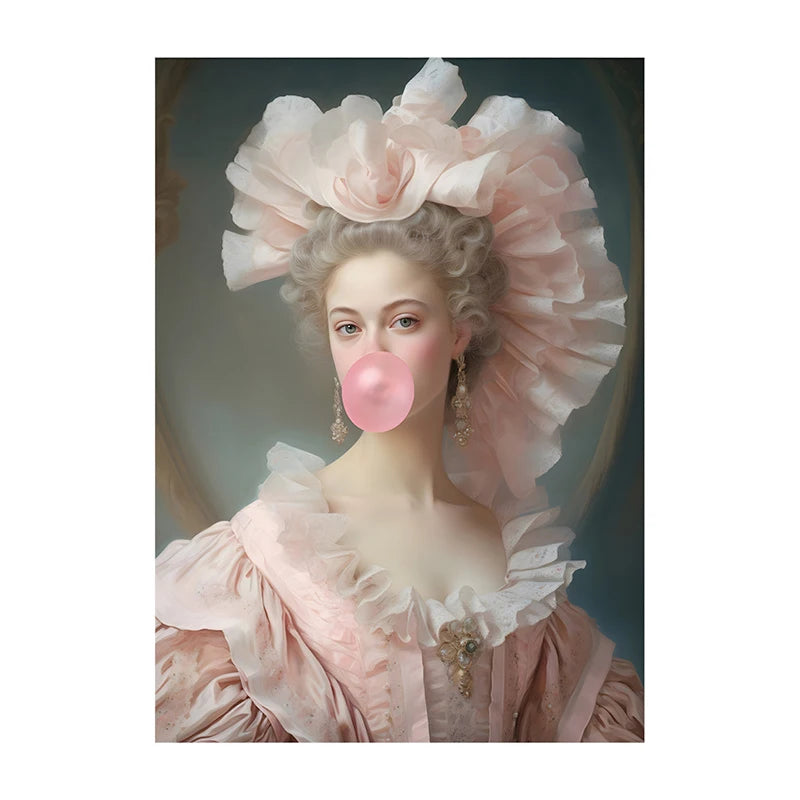 Bubble Gum Baroque Portrait Wall Art Poster – Vintage Altered Art Print