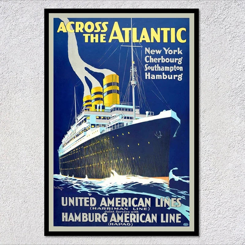 Vintage Travel Ship Poster – Blue Star Line Retro Ocean Liner Wall Art Unframed