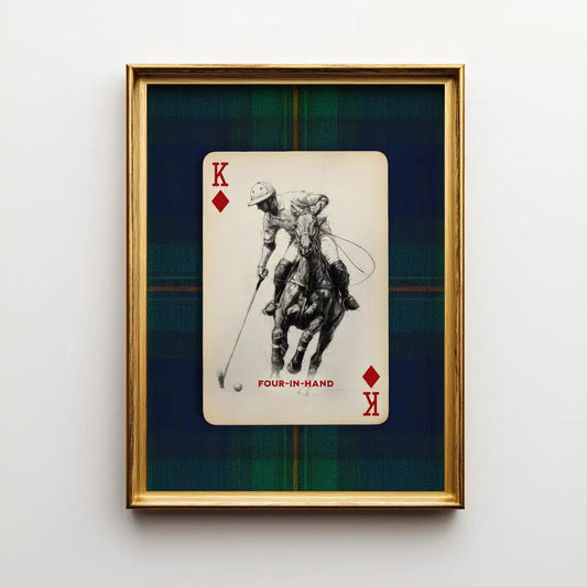 Polo Player King Card Wall Art – Navy Plaid Equestrian Print