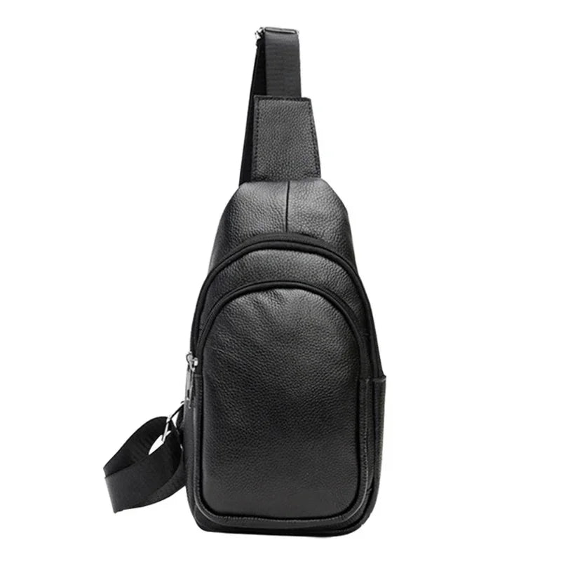 Genuine Leather Men's Sling Chest Bag – Casual Crossbody Shoulder Pack