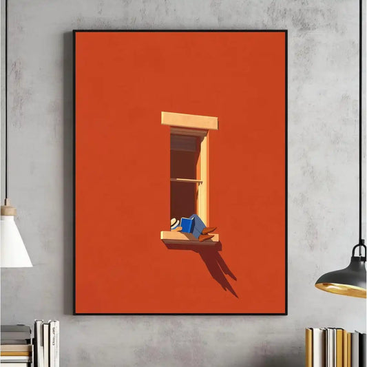 Book Lover Wall Art Print – Minimalist Sunny Window Reading Poster
