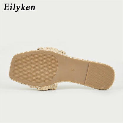 Rhinestone Crystal Woven Flat Slide Sandals – Women's Summer Slippers
