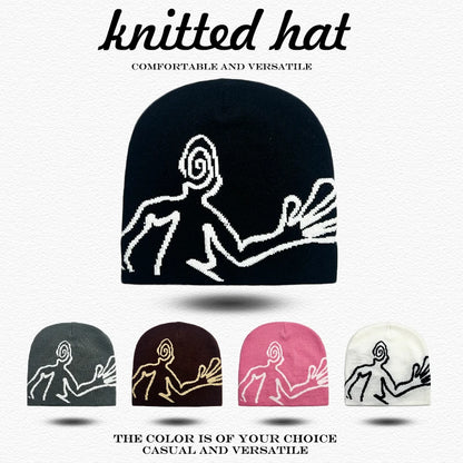 Jacquard Figure Beanie Hat – Unisex Streetwear Knit Cap