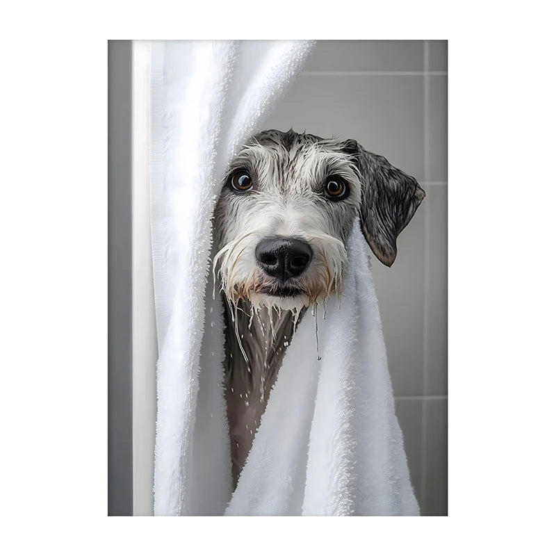 Cute Dog Bathroom Wall Art Poster – Funny Shower Print