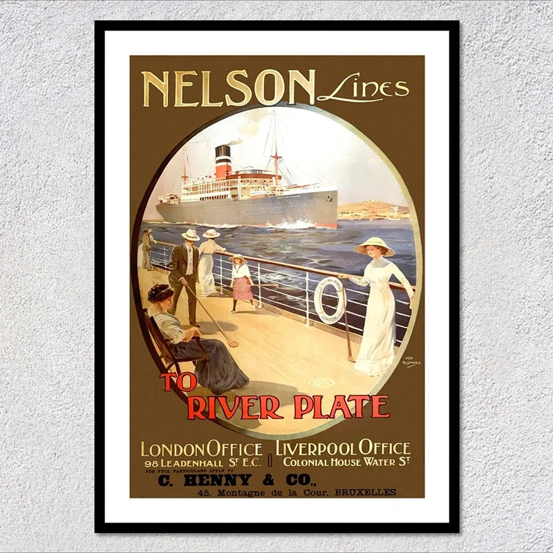 Vintage Travel Ship Poster – Blue Star Line Retro Ocean Liner Wall Art Unframed