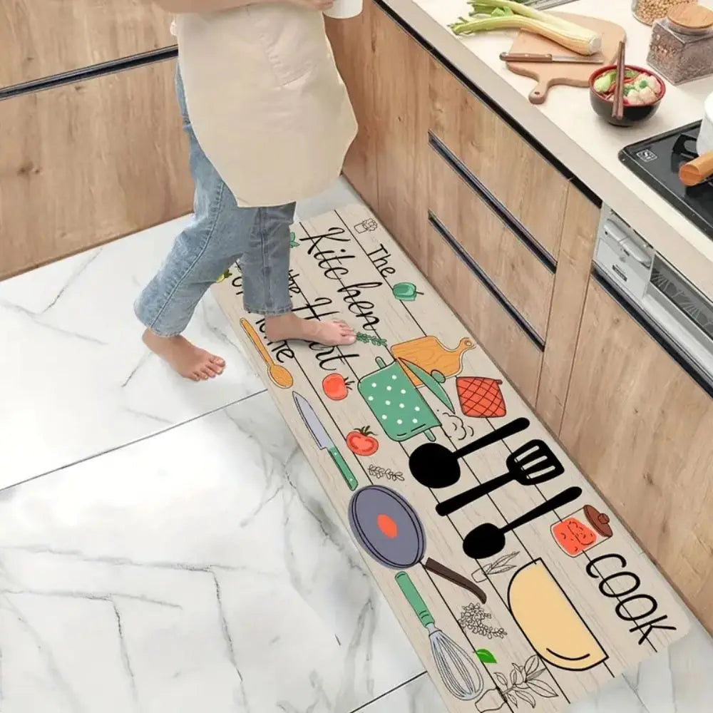 Kitchen Floor Mat Set – Wood-Grain Print, 2-Piece Home Decor Rug