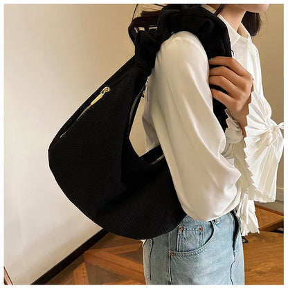 Corduroy Drawstring Cloud Dumpling Shoulder Bag