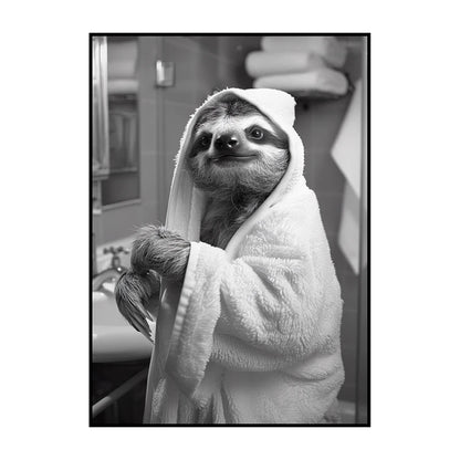 Funny Animal Bathroom Wall Art Poster – Quirky Wildlife in Bathrobe Print