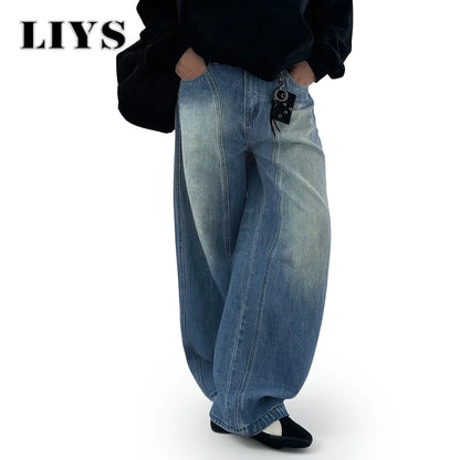 Baggy Wide Leg Men's Jeans – American Retro Lightning Grain