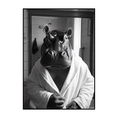 Funny Animal Bathroom Wall Art Poster – Quirky Wildlife in Bathrobe Print