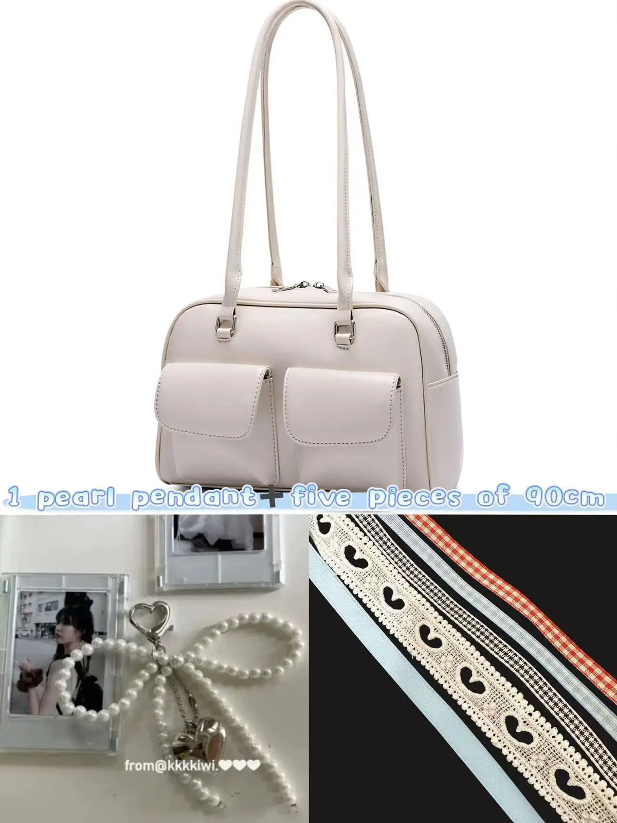 Retro White Bowling Bag Purse Women Hot Girls Leather Pocket