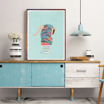 Laundry Basket Canvas Poster – Minimalist Funny Wall Art Print