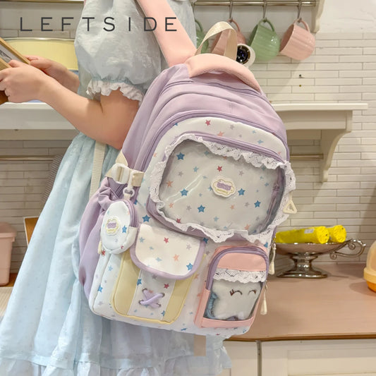 Cute Print Girls Backpack with Lace Decor – Large Capacity School Bag