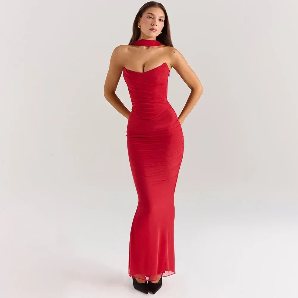 Strapless Bodycon Maxi Dress 2-Piece Set – Formal Wedding Gown