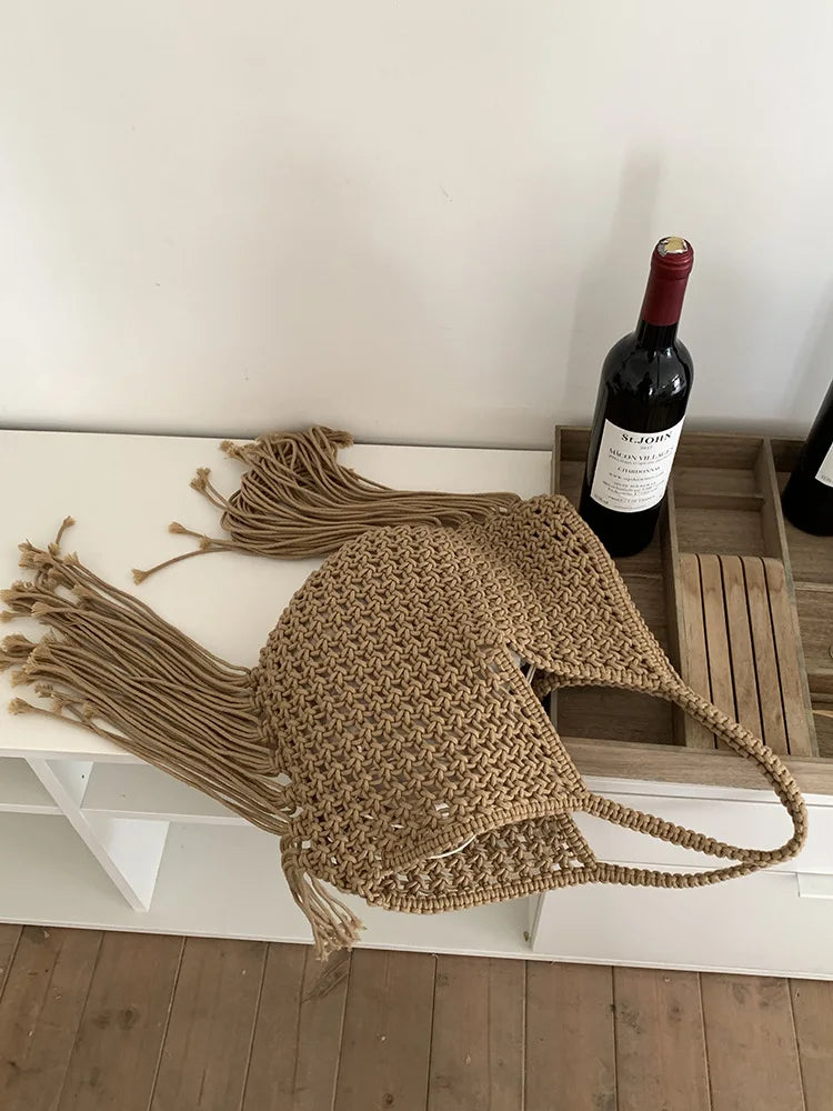 Straw Weave Tassel Tote Bag – Large Capacity Beach Shoulder Bag for Women