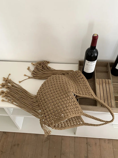 Straw Weave Tassel Tote Bag – Large Capacity Beach Shoulder Bag for Women