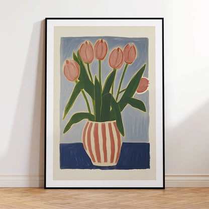 Pink Tulip Vase Wall Art Print – Floral Canvas Poster Home Decor