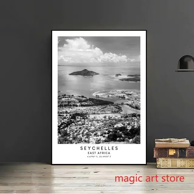City Travel Poster – Black & White Landmark Wall Art Print for Home Decor